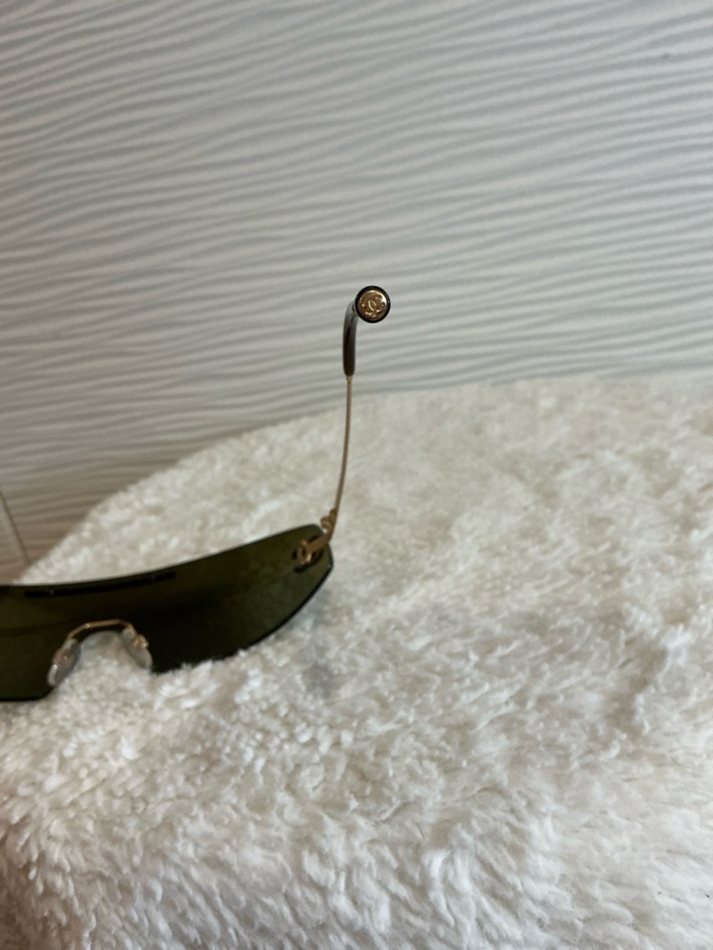 Rimless Shield Sunglasses with Olive Green Lens and Gold Detailing - Picture 12 of 14